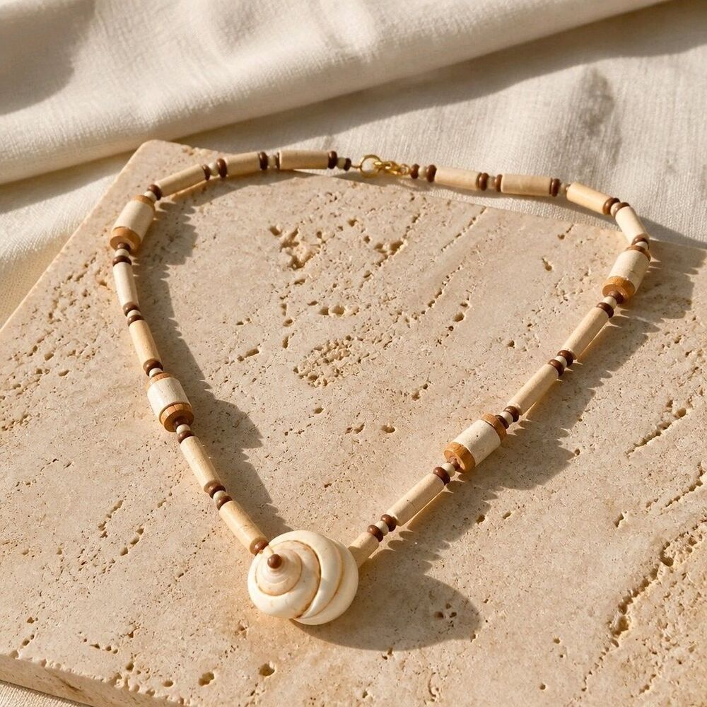 Vintage Shell Clay Bead Surfer Beach Necklace